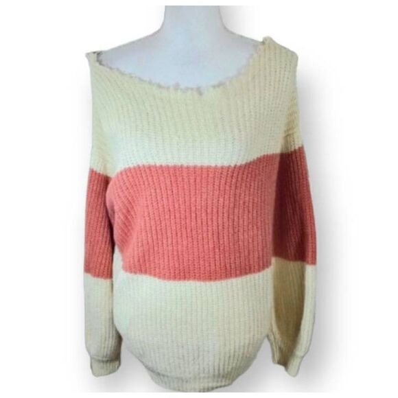 POPSUGAR CREAM & PINK DISTRESSED HEM SWEATER SZ.XL EUC. - Picture 3 of 4